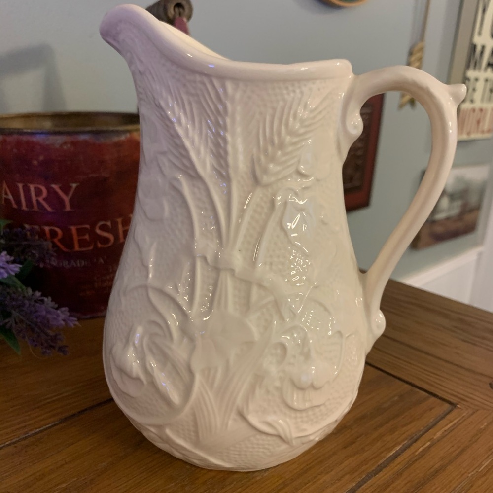 Cream Floral and Wheat Farmhouse Pitcher